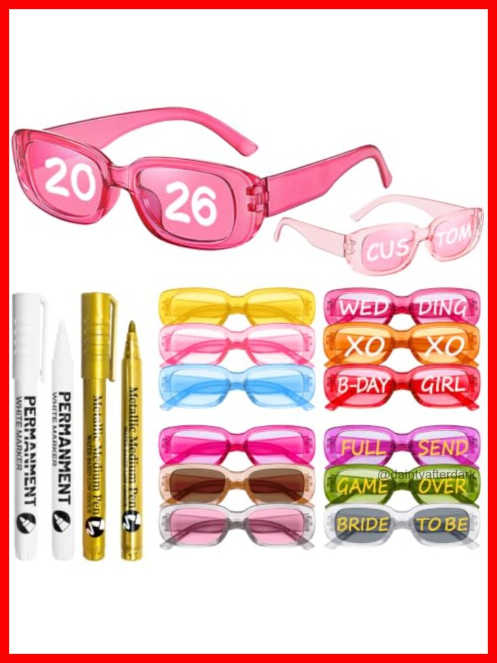 12 Pack DIY Personalized Rectangle Sunglasses with Marker Pens Party Favors